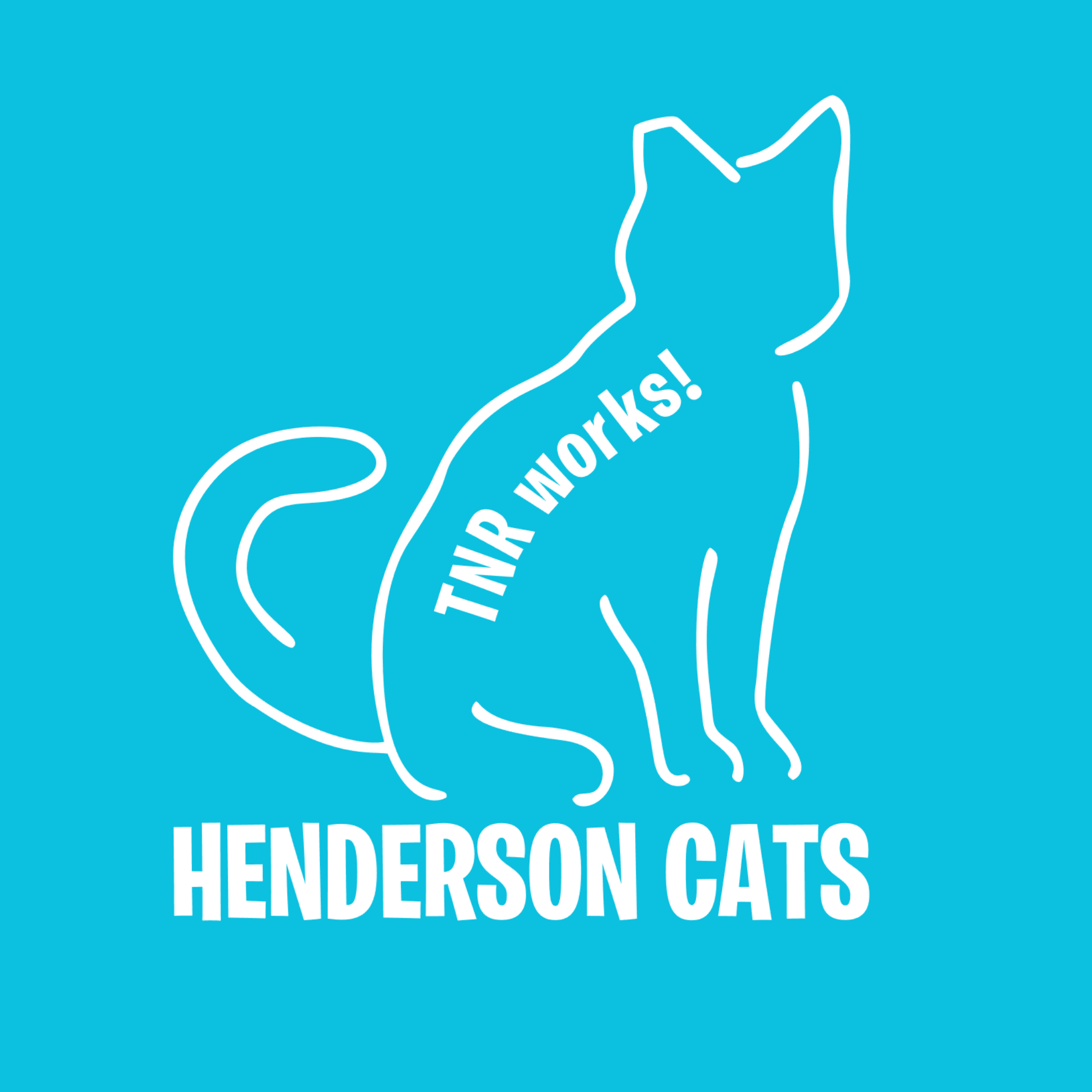 Logo of a cat that says "Henderson Cats" and "TNR Works" with a blue background.